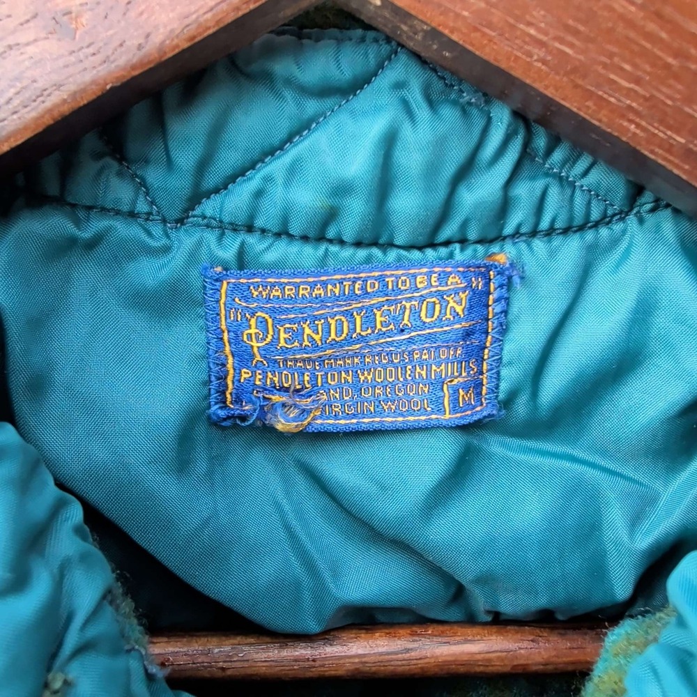 Pendleton Wool Shirt Mens M Teal Green Plaid Distressed Vintage Made in USA - Picture 3 of 6